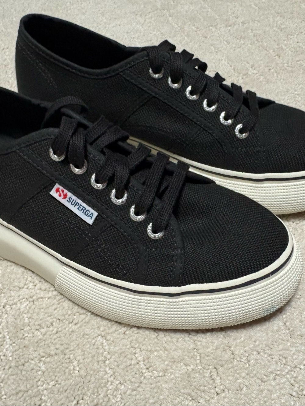 Superga Black Canvas Platform Lace-Up Sneakers with Cream Sole